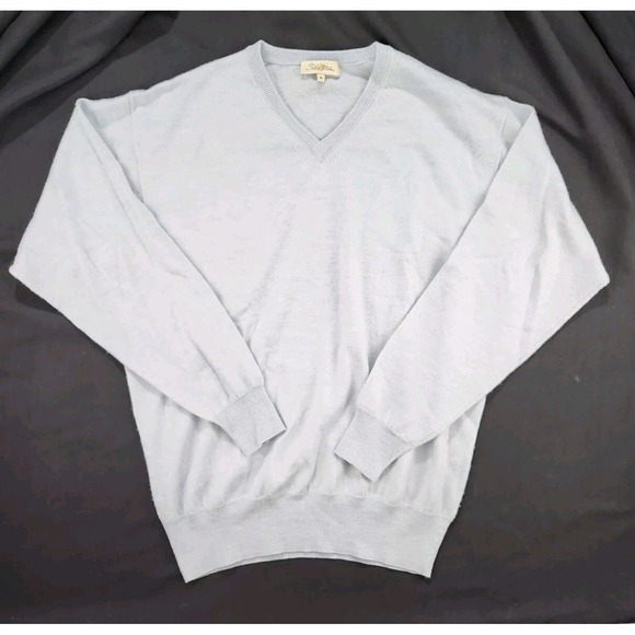 Peter Millar V-Neck Cashmere Wool Silk Sweater Mens Sz Medium Golf Pullover Blue - Picture 1 of 13